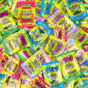 Sour popping candy product shot